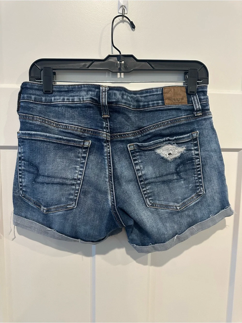 American Eagle Outfitters Distressed Cuffed Denim Shorts - Blue